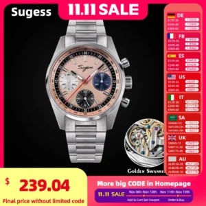 sugess mens watch 38mm chronograph mechanical wristwatches tianjin gooseneck movement sapphire crystal roulette dial s465 new