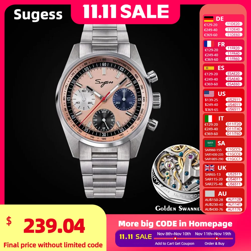 sugess mens watch 38mm chronograph mechanical wristwatches tianjin gooseneck movement sapphire crystal roulette dial s465 new sugess mens watch 38mm chronograph mechanical wristwatches tianjin gooseneck movement sapphire crystal roulette dial s465 new